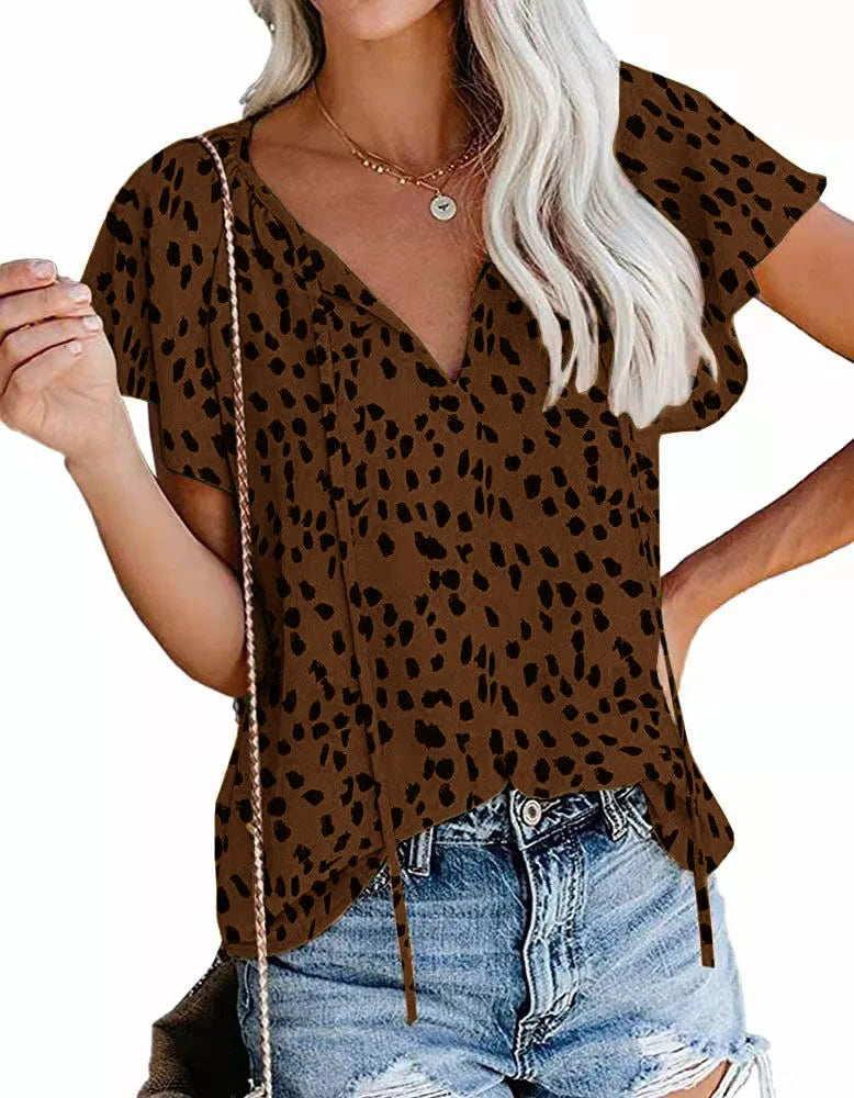Glorol - Floral V-Neck Double-Layer Top
