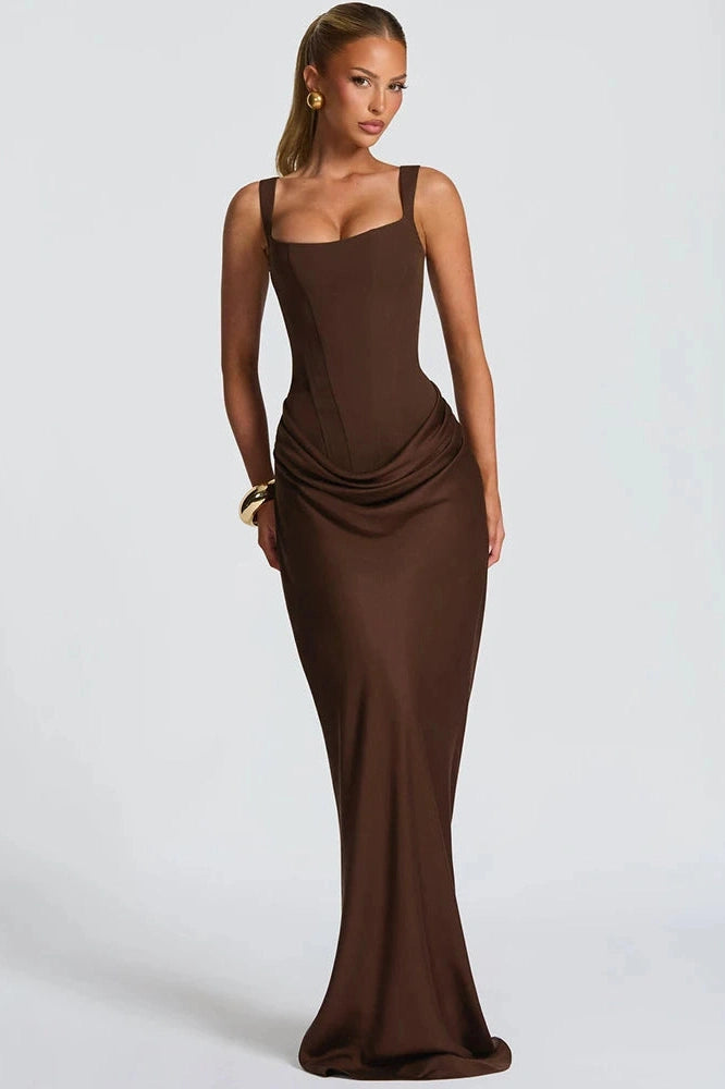 Glorol - Elegant Backless Square Collar Sleeveless Maxi Dress