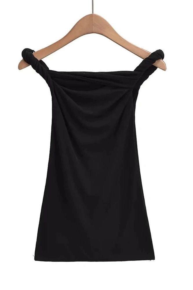 Glorol - Off-Shoulder Slim Backless Pleated Strapless Top