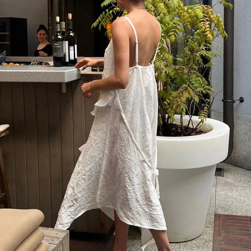 Glorol - Lace Patchwork Backless Lace-Up High Waist Maxi Dress