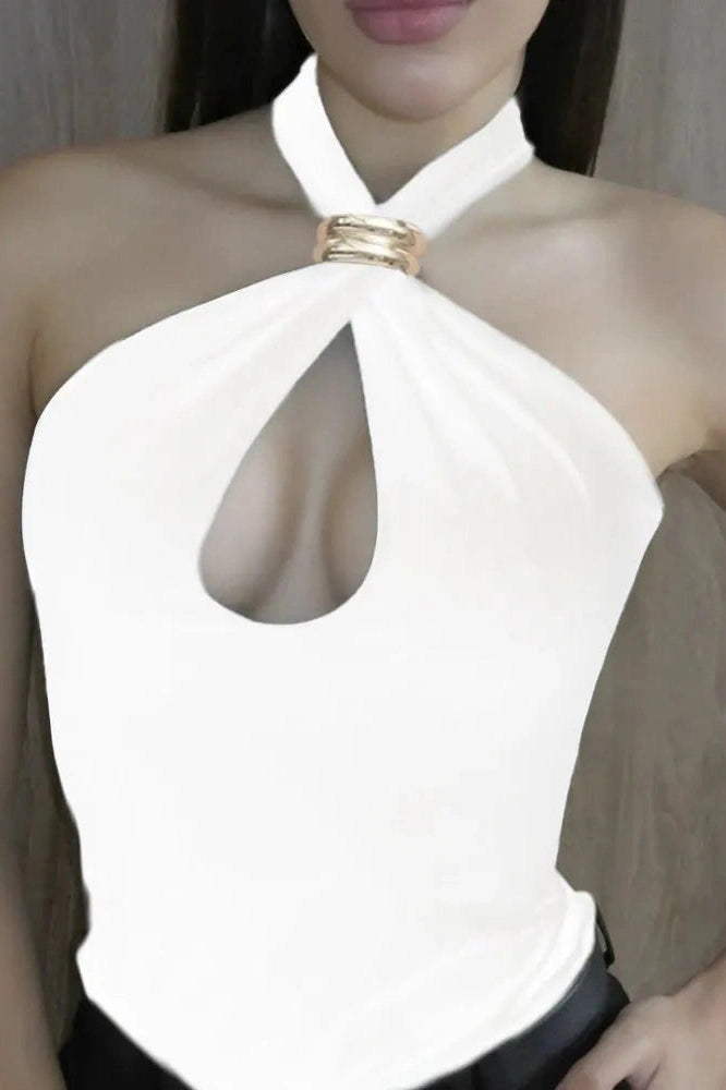 Glorol - Hollow Out Backless Patchwork Top