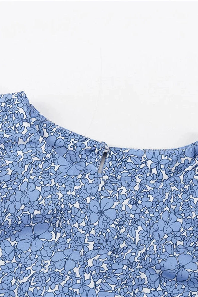 Glorol - Printed Long Sleeve Pleated Patchwork Slim Mini Dress