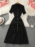 Glorol - Knitted Short Sleeve Slim High Waist Midi Dress