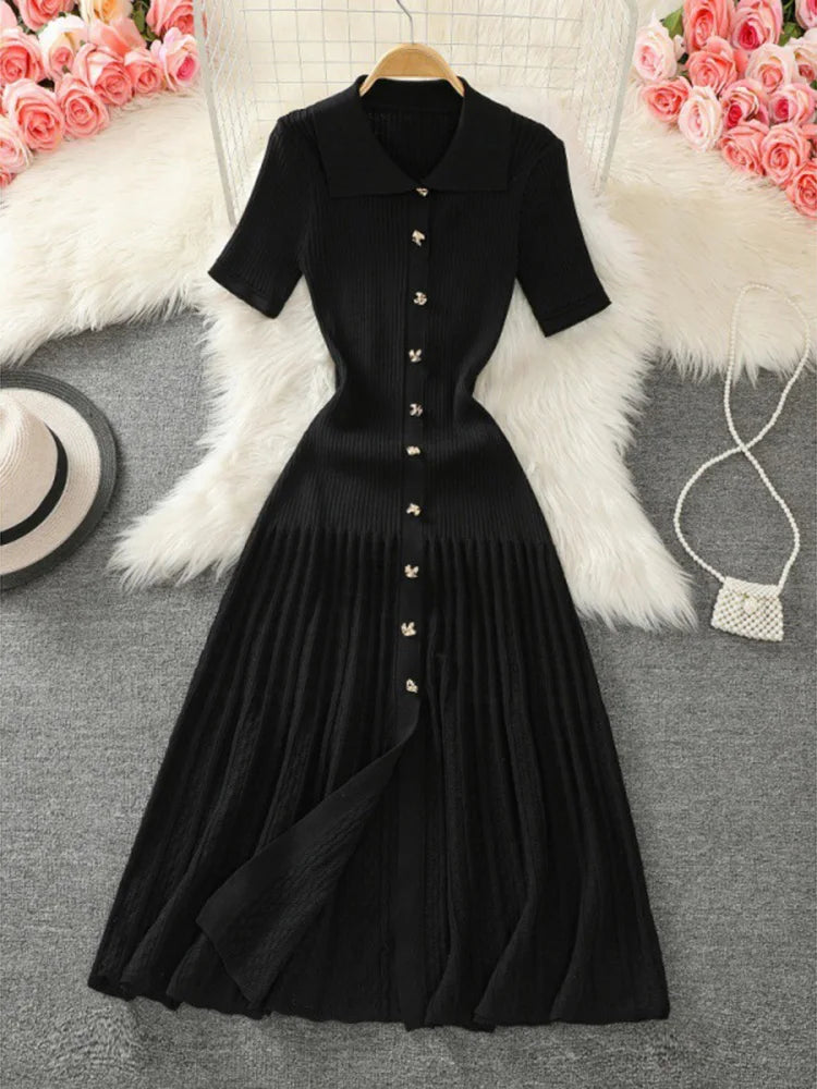 Glorol - Knitted Short Sleeve Slim High Waist Midi Dress