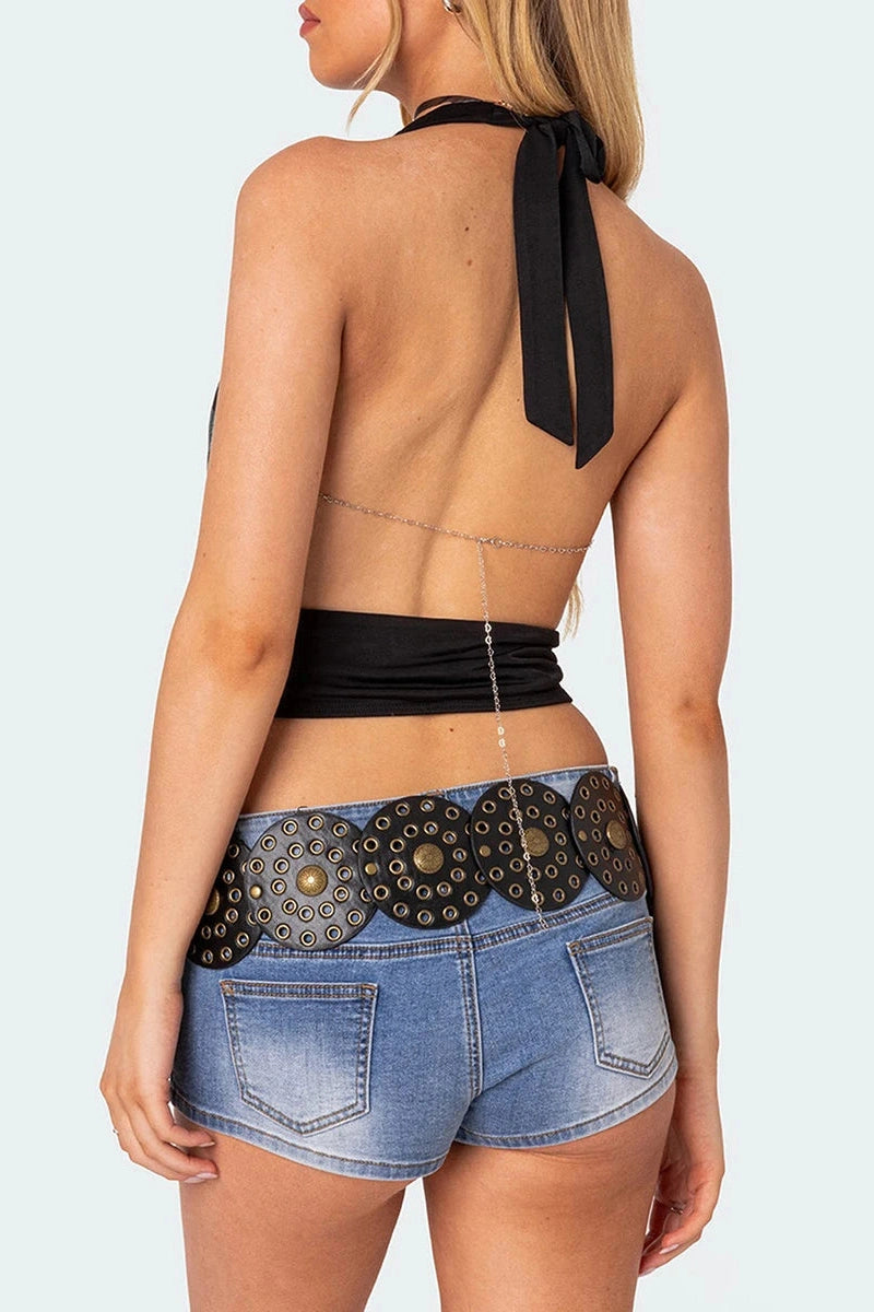 Glorol - Sleeveless Deep V-Neck Slim Fit Top