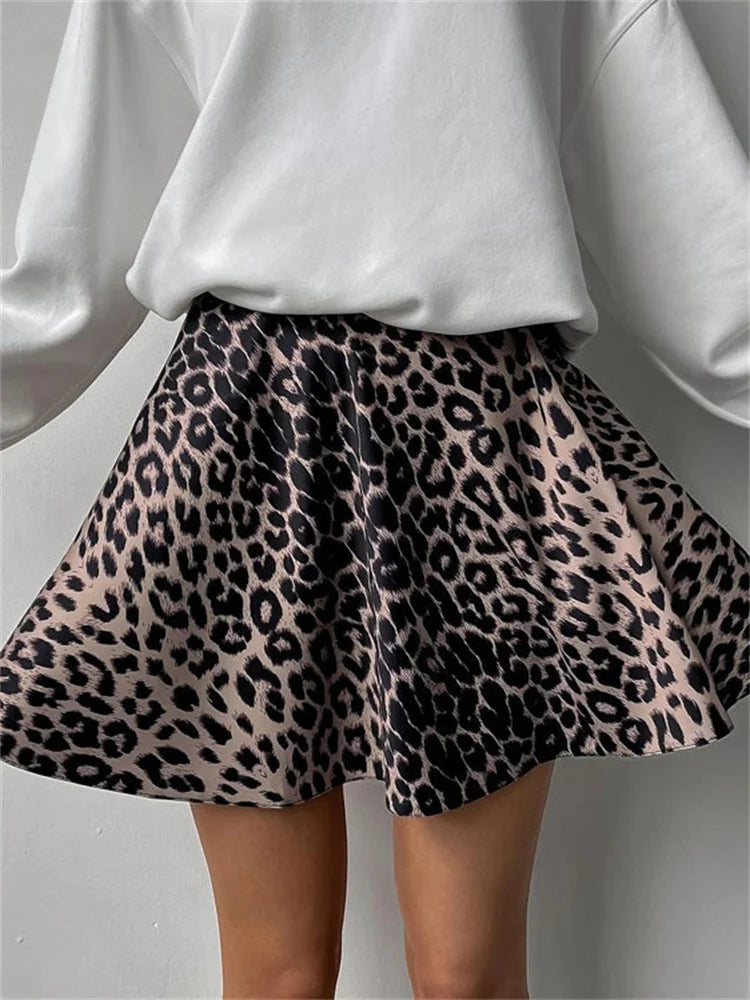 Glorol - High Waist Leopard Printed Patchwork Skirt