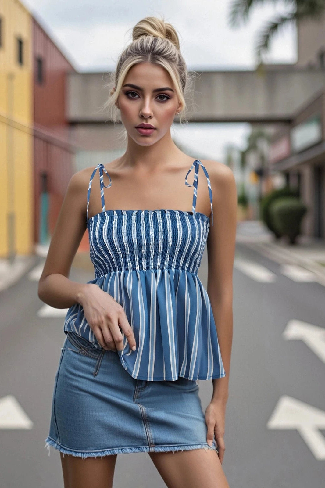 Glorol - Sleeveless Backless Tie-Up Plaid Top