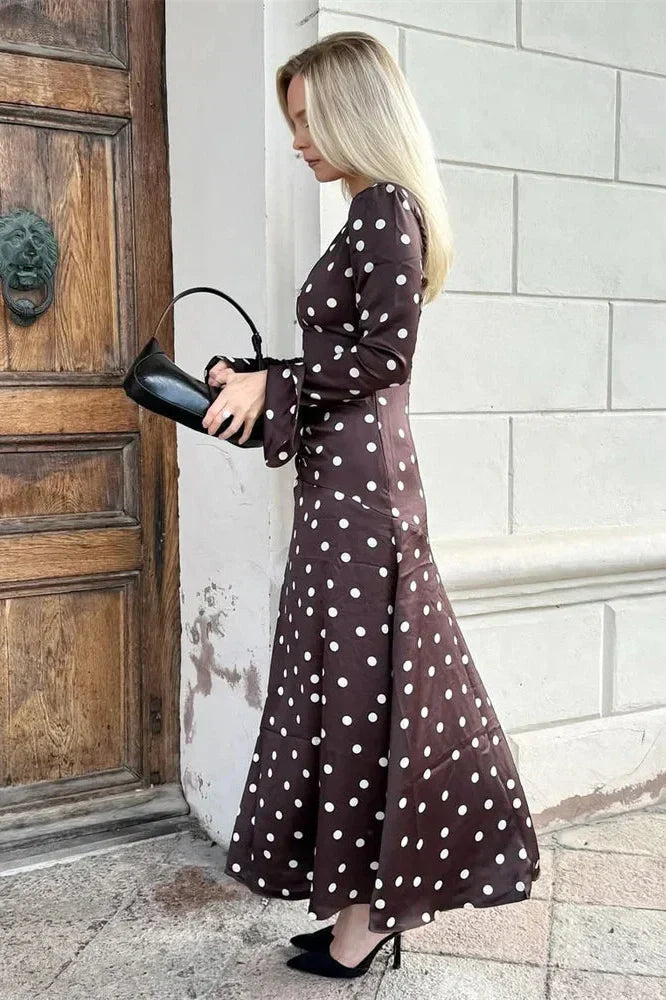 V-Neck Long Sleeve High Waist Maxi Dress