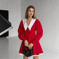 Glorol - Lantern Sleeve High Waist A-Line Mini Dress