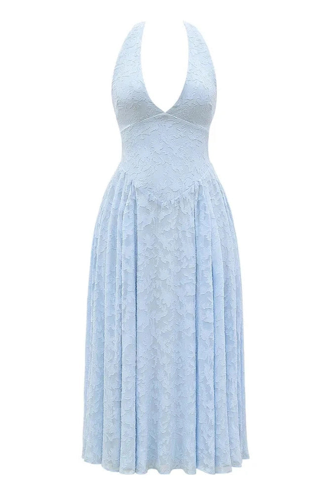 Glorol - Deep V Neck Sleeveless Backless A-line Midi Dress