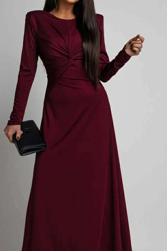 Glorol - Elegant O-Neck Long Sleeve High Waist Slim Maxi Dress