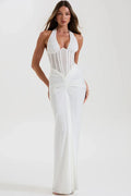 Glorol - Backless V Neck Off-Shoulder Sleeveless Bodycon Maxi Dress
