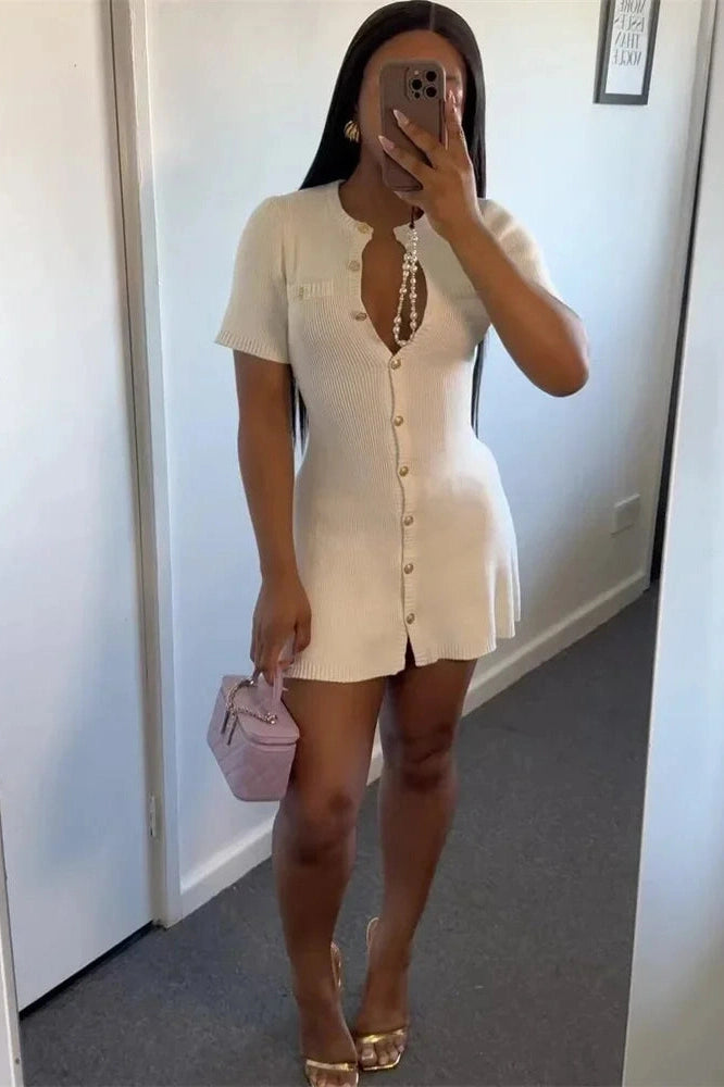 Glorol - Short Sleeve Patchwork Loose Mini Dress