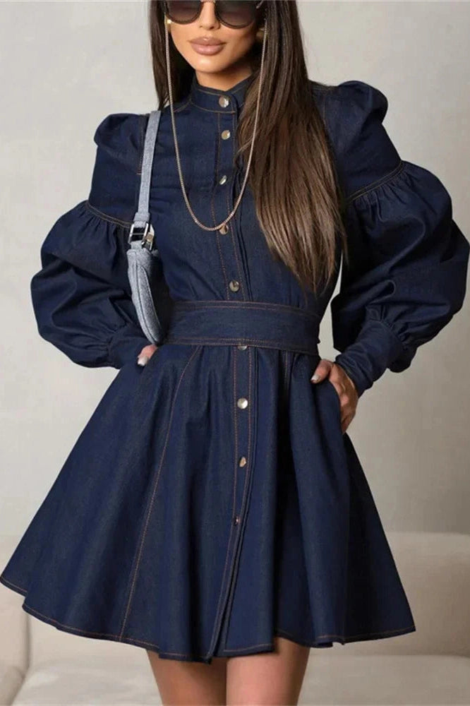 Glorol - Elegant Lace-Up High Waist Slim Mini Dress