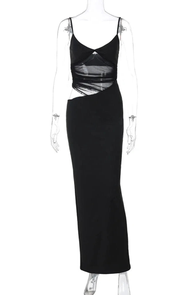 Glorol - Backless Hollow Out Spaghetti Strap Sleeveless Maxi Dress