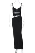 Glorol - Backless Hollow Out Spaghetti Strap Sleeveless Maxi Dress