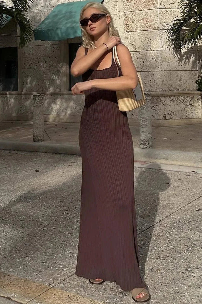 Slim Backless Patchwork Maxi Dress