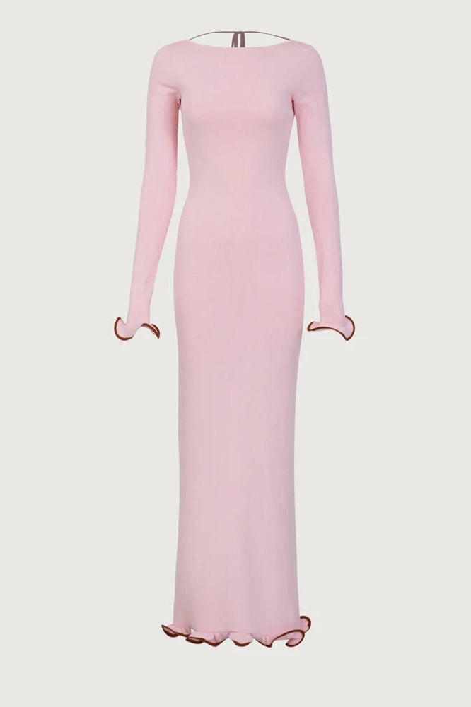 Glorol - Backless Long Sleeve Midi Dress