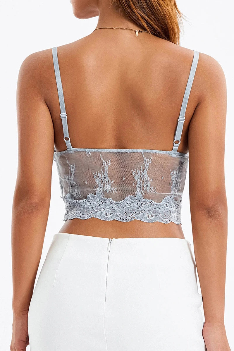 Glorol - Lace Patchwork Sleeveless V-Neck Top