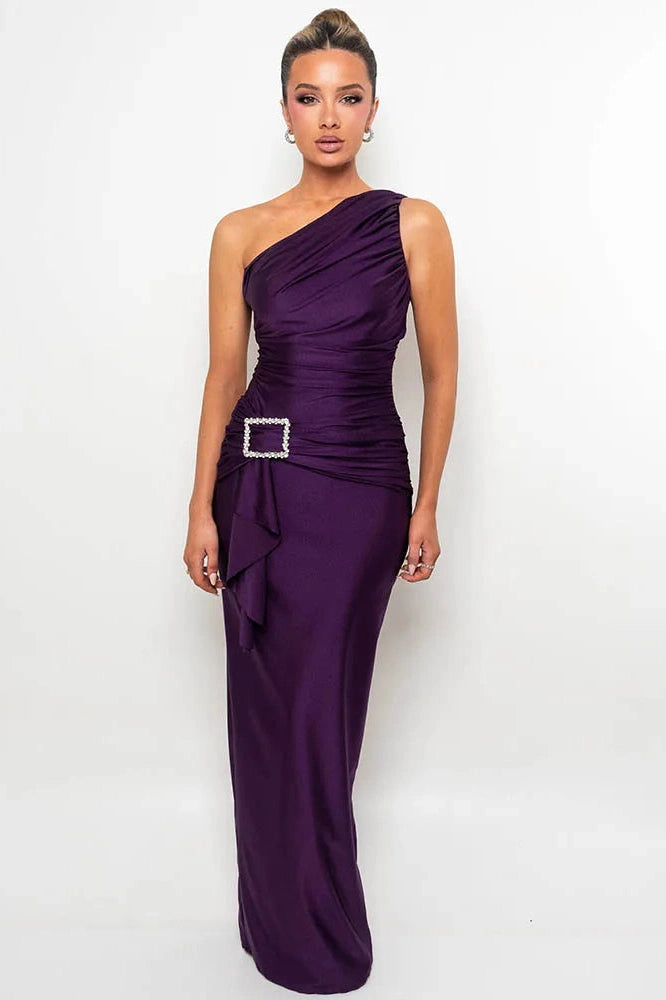Glorol - One Shoulder Backless Sleeveless Bodycon Maxi Dress