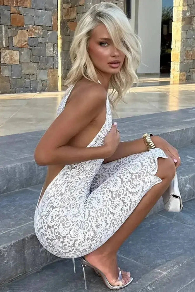 Glorol - Lace V Neck Sleeveless Backless Jumpsuit