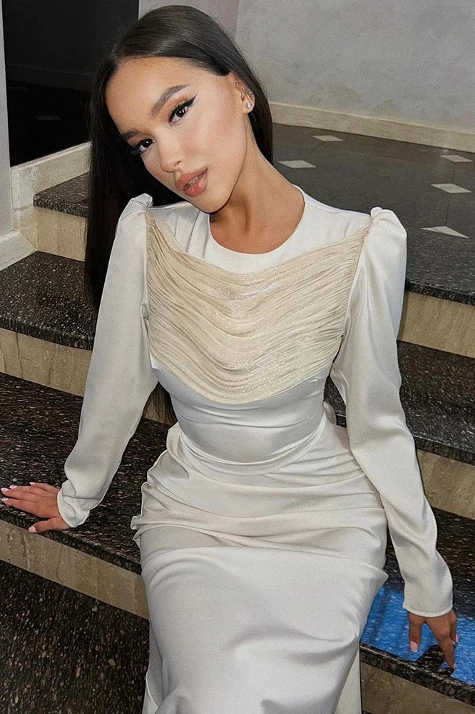 Glorol - O-Neck Long Sleeve High Waist Maxi Dress