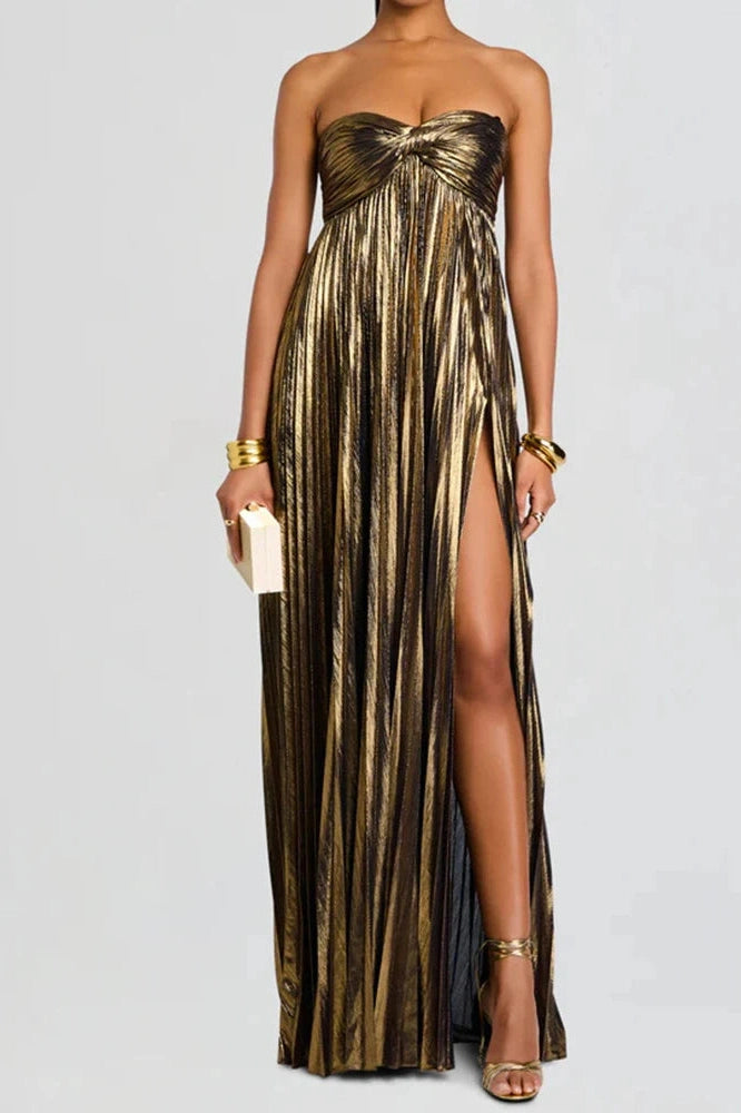 Glorol - Hollow Out High Waist Sleeveless Pleated Backless Maxi Dress