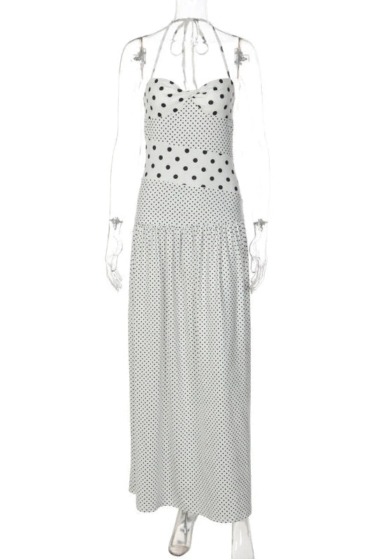 Glorol - Elegant Polka Dots Sleeveless Slim Maxi Dress
