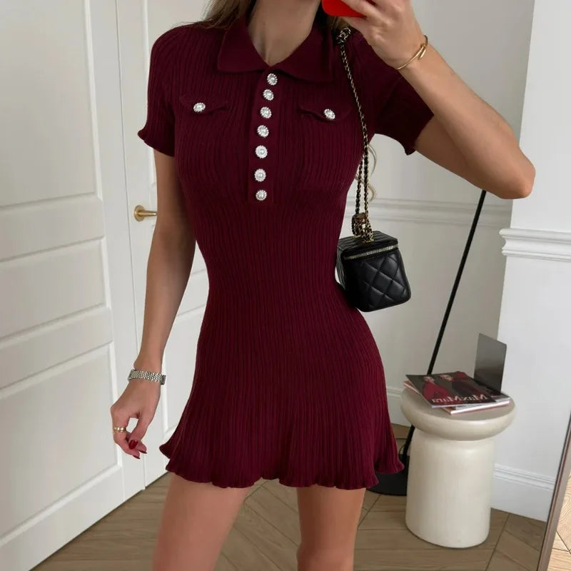 Glorol - Elegant Patchwork Short Sleeve Mini Dress