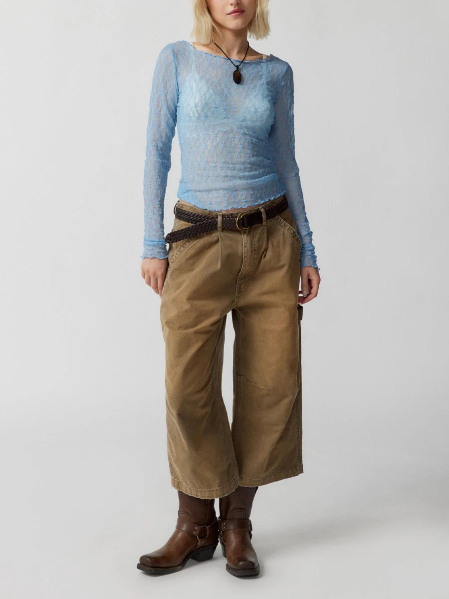 Glorol - Long Sleeve Fitted Lace Top