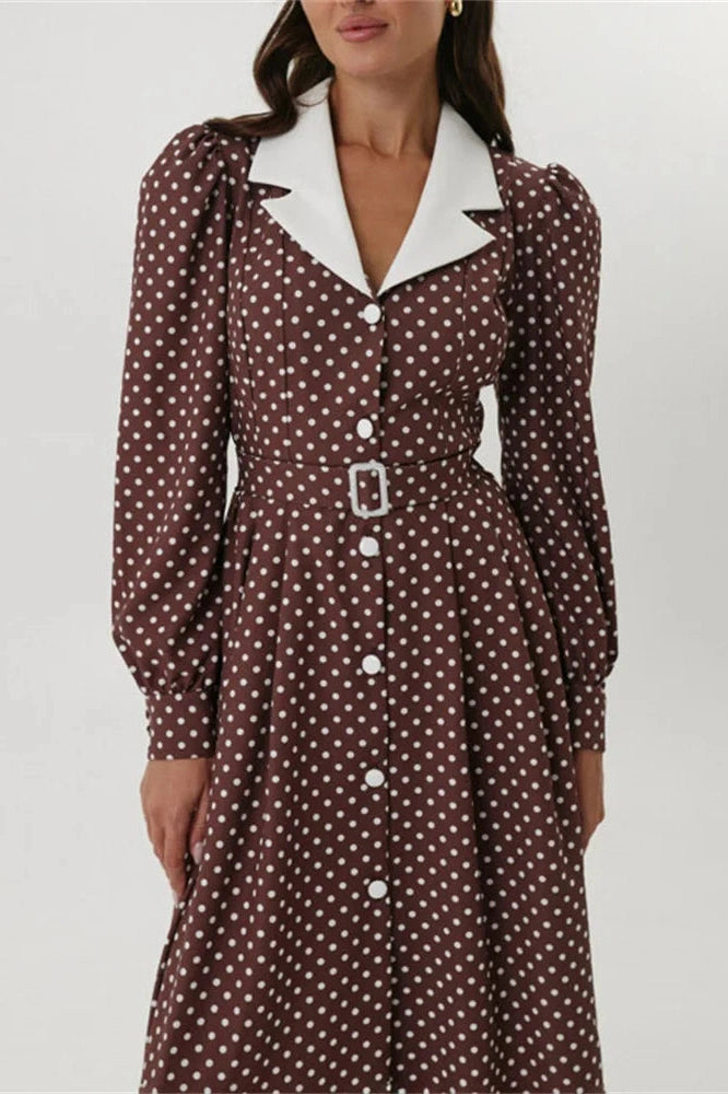 Glorol - Printed High Waist Long Sleeve Slim Midi Dress