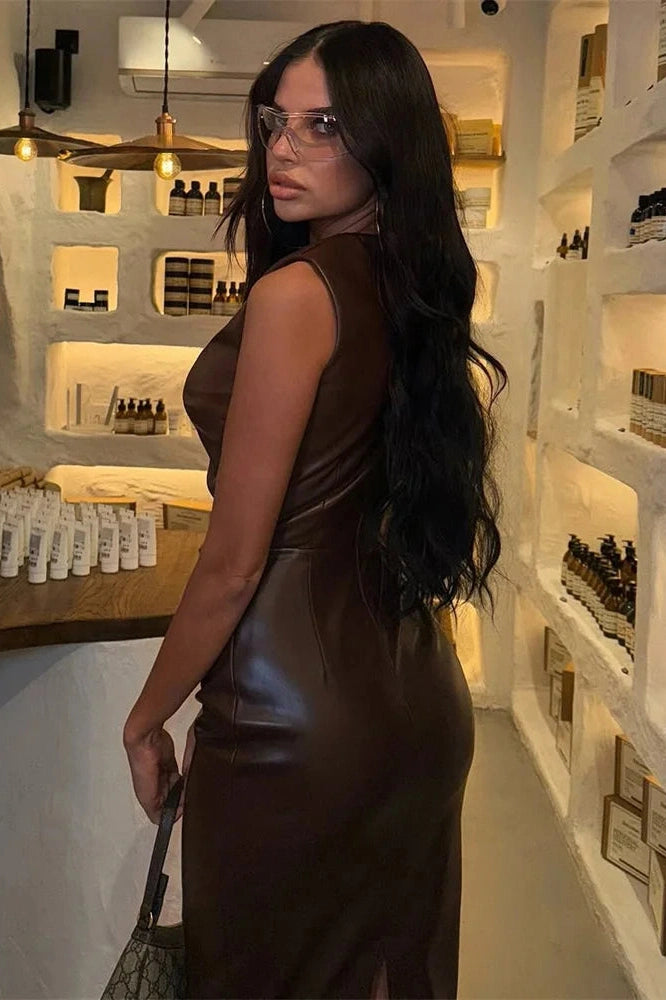 Glorol - Sleeveless High Waist Slim Patchwork Bodycon Maxi Dress