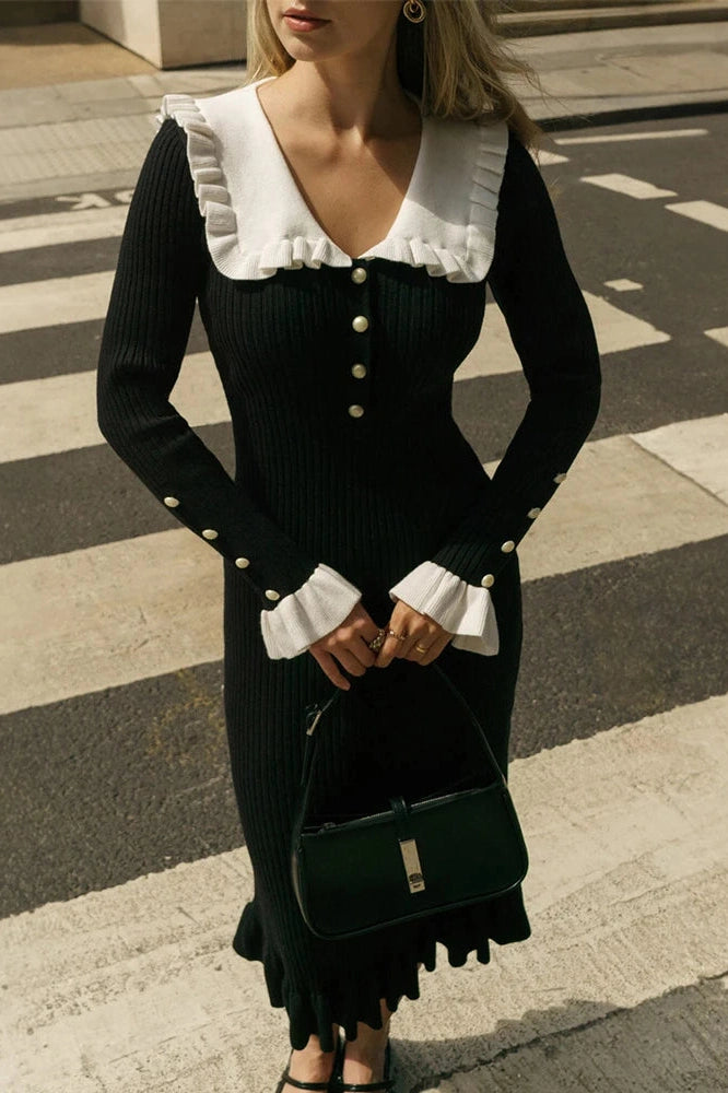 Glorol - Long Sleeve High Waist Midi Dress