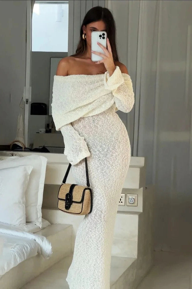 Glorol - Hollow Out Off-Shoulder Maxi Dress