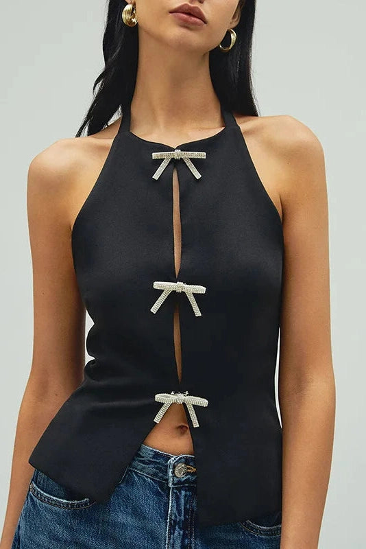 Glorol - Lace-Up Sleeveless Strapless Slim Top
