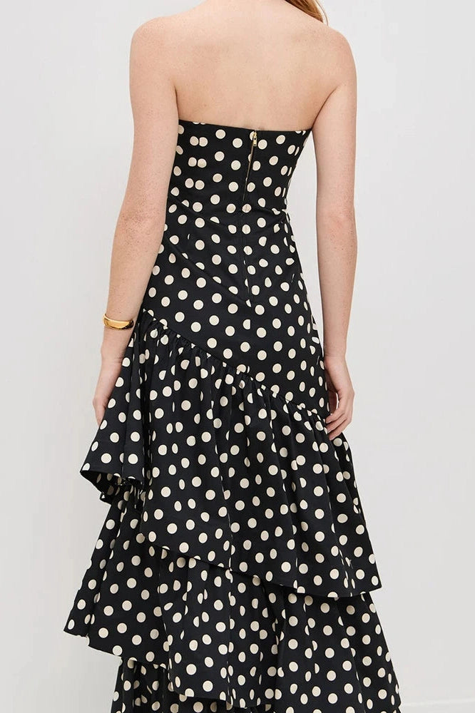 Glorol - Elegant Off Shoulder High Waist Polka Dot Print Maxi Dress