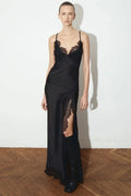 Glorol - Lace Printed V-Neck Slim Patchwork Bodycon Maxi Dress