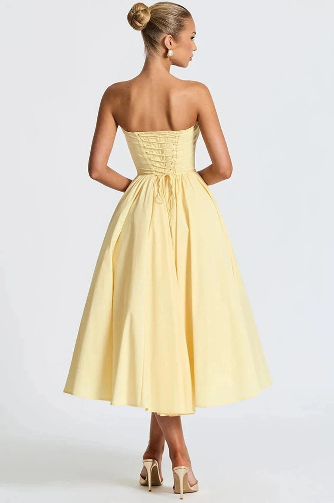 Glorol - Off-Shoulder Strapless Sleeveless Backless High Waist A-line Midi Dress
