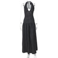Glorol - Polka Dot V Neck Lace Up Backless Slim Maxi Dress