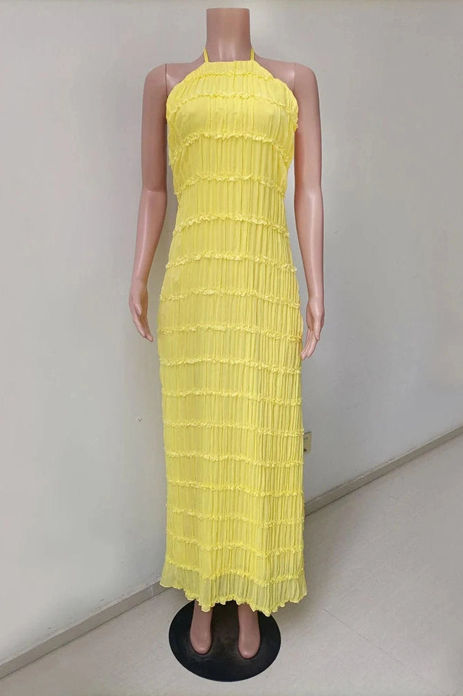 Glorol - Elegant Backless Lace Up Loose Maxi Dress
