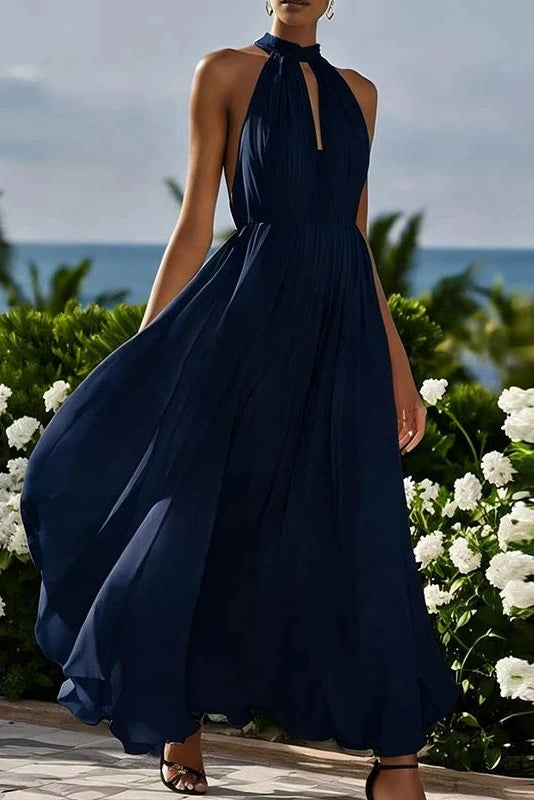 Glorol - Elegant Sleeveless Loose High Waist Pleated Maxi Dress