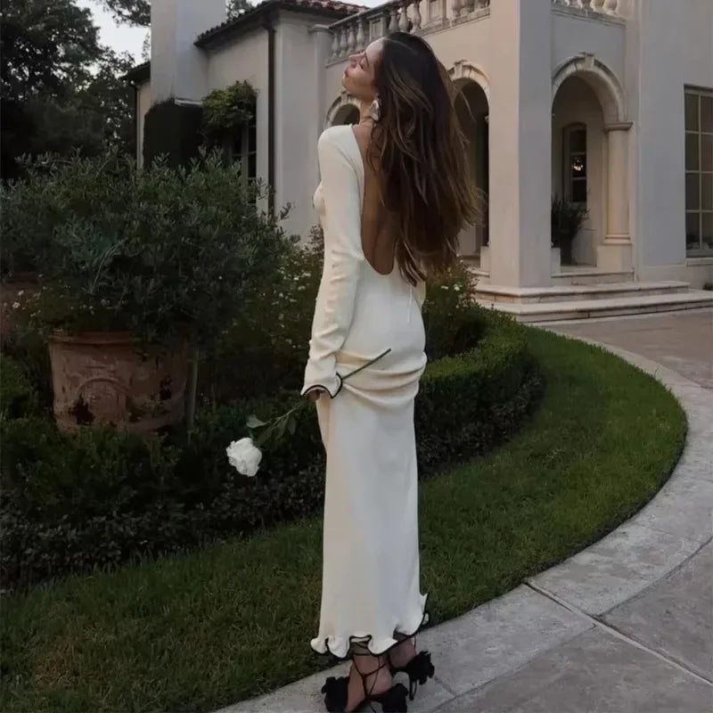 Glorol - Knitted O-Neck Long Sleeve Slim Mini Dress