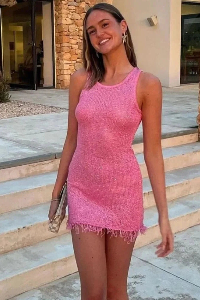 Glorol - See-Through Slim Sleeveless Patchwork Mini Dress