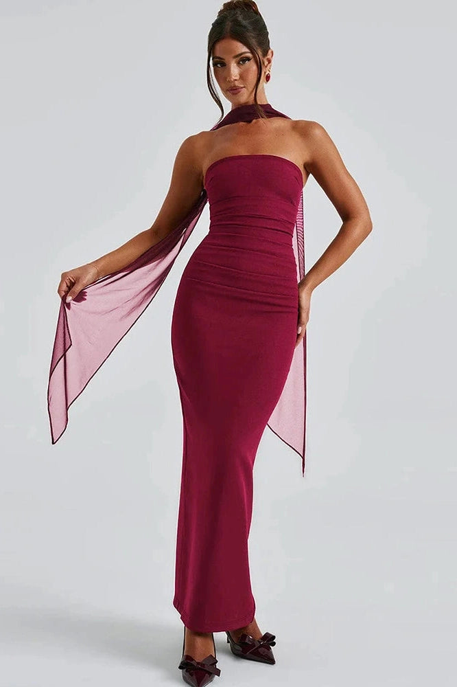 Glorol - Elegant Strapless Slim Sleeveless Maxi Dress