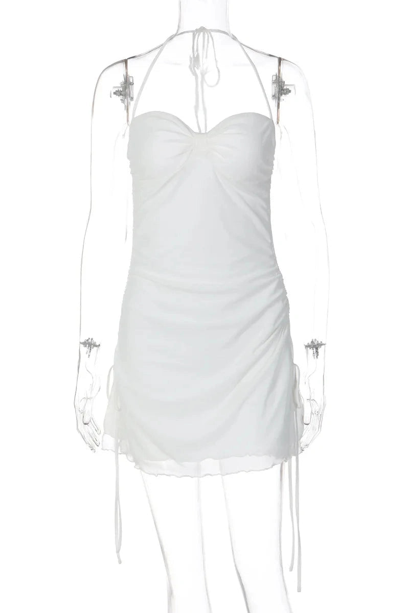 Glorol - Lace-Up Off-Shoulder Backless Slim Straps Mini Dress