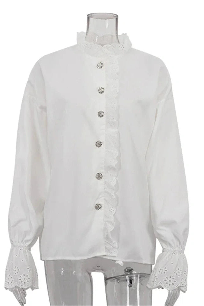 Glorol - Hollow Out Patchwork Long Sleeve Top