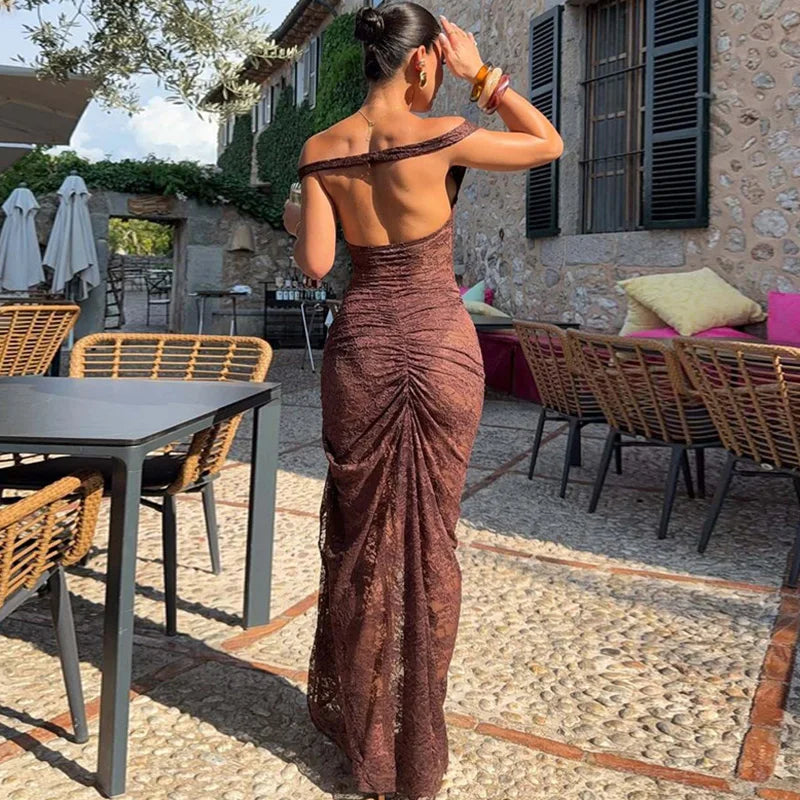 Glorol - Lace Patchwork Backless See Through Maxi Dress