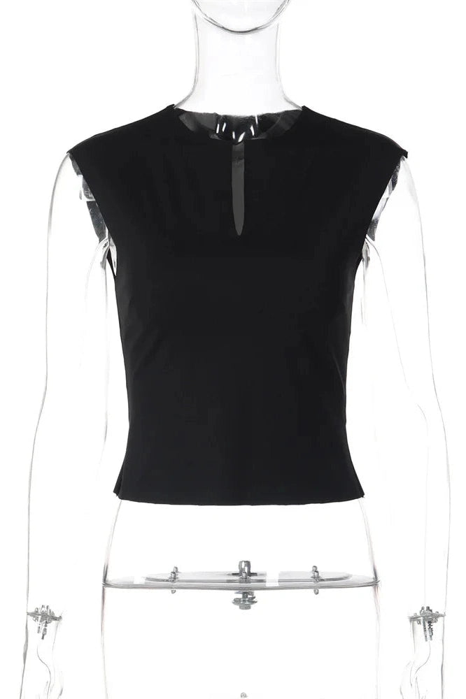 Glorol - Slim V-Neck Sleeveless Patchwork Top