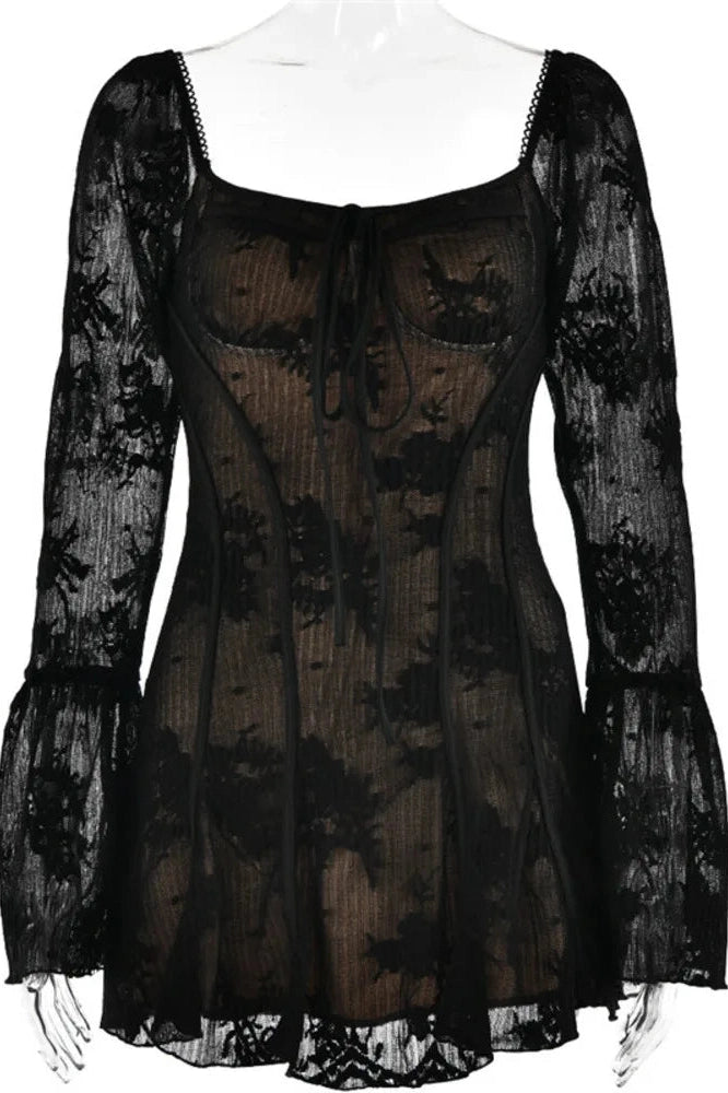Glorol - Elegant Backless Flare Sleeve Print A-line Mini Dress