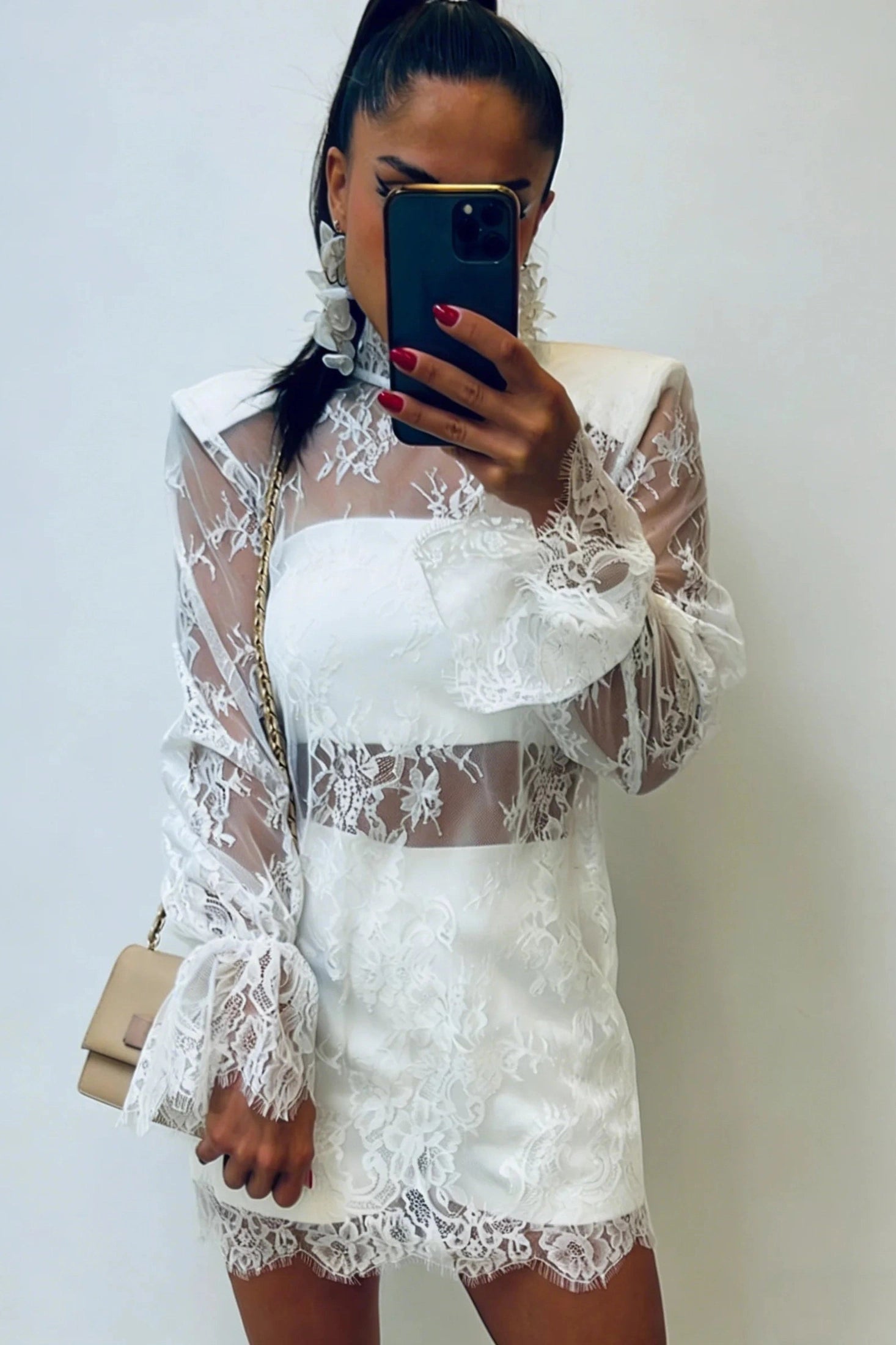 Glorol - Hollow Out Lace Patchwork Mini Dress